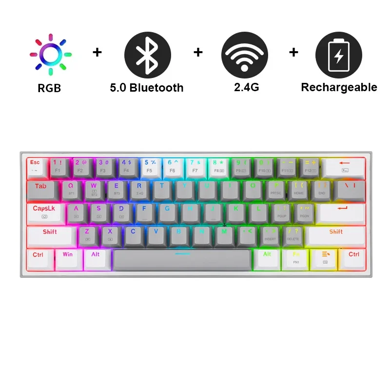 ! K616 Pro TKL Wireless RGB Mechanical Keyboard 5.0 BT/2.4 Ghz/Wired Three Modes 60% Bluetooth Keyboard Linear Red Switch