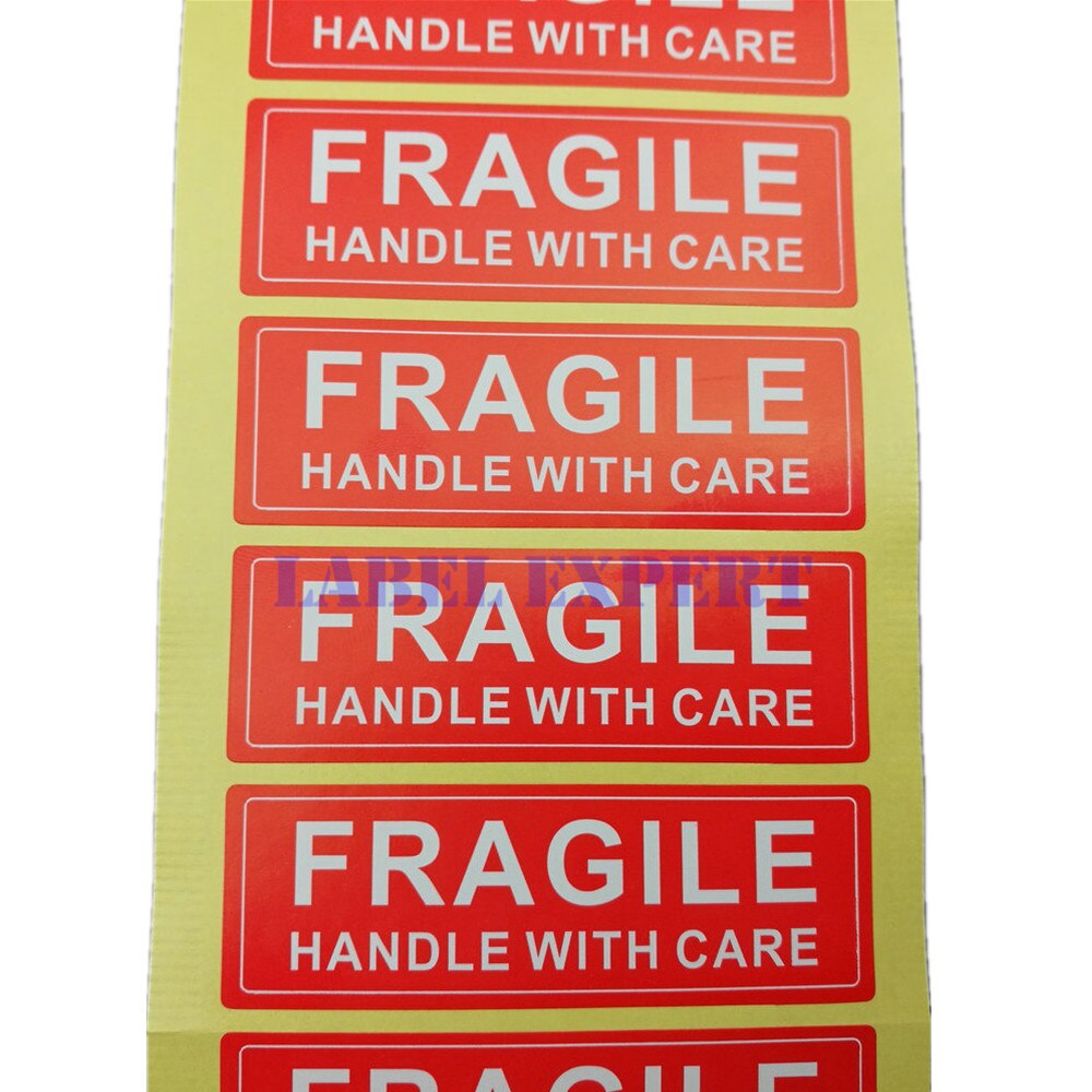250PCS 1 x 3 inch FRAGILE Handle With Care Label Sticker red and white