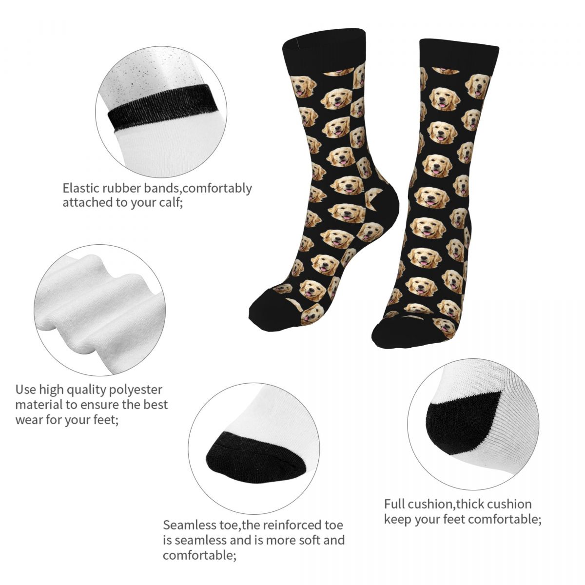 Calcetines divertidos de retrato de cara de Golden Retriever para hombre, ropa de poliéster 90%, calcetines gruesos de tubo medio de perro Humor, otoño