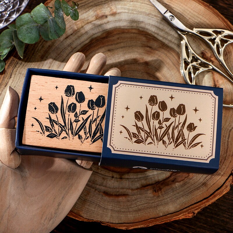 Moon Tulip Wooden Rubber Stamps Decorative Flower Wood Mounted Rubber Seal Stamp For Diy Craft Diary And Craft Scrapboking