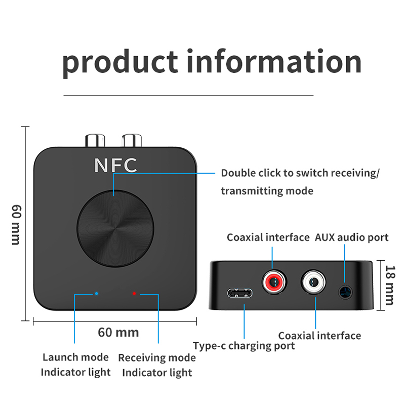 Bluetooth 5.0 Audio RCA ricevitore trasmettitore TF Card AptX 3.5mm Jack Aux NFC adattatore Wireless Stereo per auto TV PC 2 altoparlanti