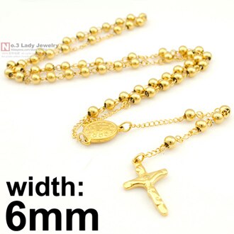 Gokadima Stainless Steel Necklace Men Jewelry or Women Catholic Rosary Beads Chain Necklace Cross For Christmas , 4mm / 6mm: 6mm gold