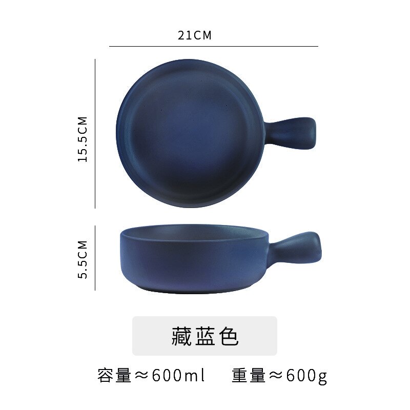Ustensiles de cuisine bol à poignée en porcelaine bol pour étudiants vaisselle pour enfants saladier simple bol à pâtisserie en céramique: Bleu marine