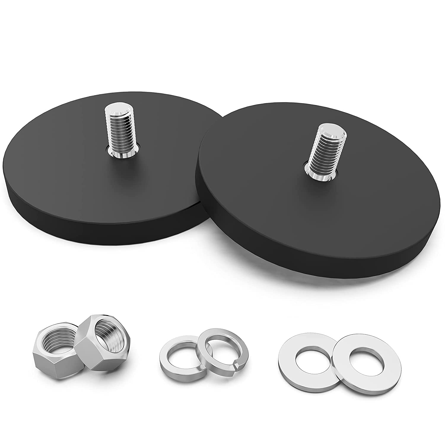 Rubber Coated Magnet Neodymium Magnet Base with Threaded Studs and Nuts Strong Flag Magnet Mount Base Black Rubber Coated Magnet: 1m / Gold