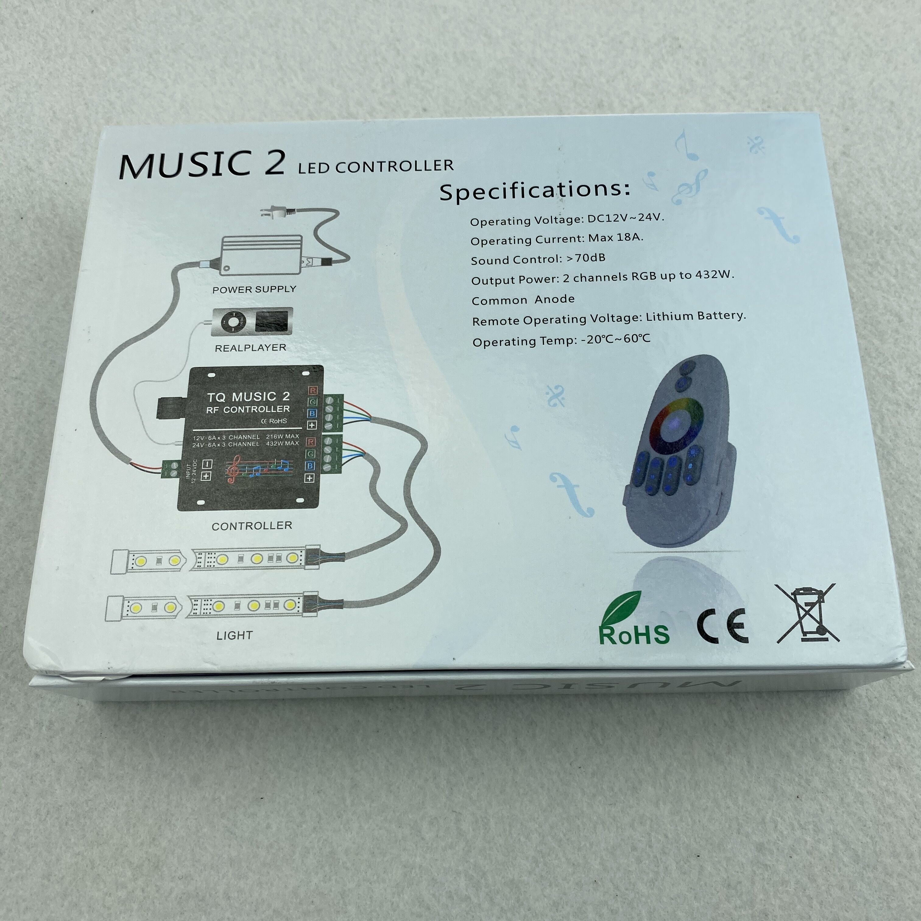 TQ-MUSIC 2; Led Rgb Rf Muziek Controller; DC12-24V Ingang; 6A * 3CH Uitgang