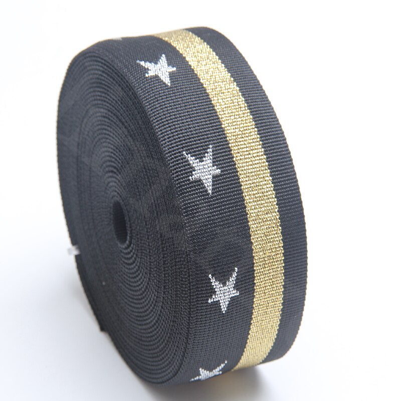 2 inch reflective jacquard webbing polyester gold line with 5 star