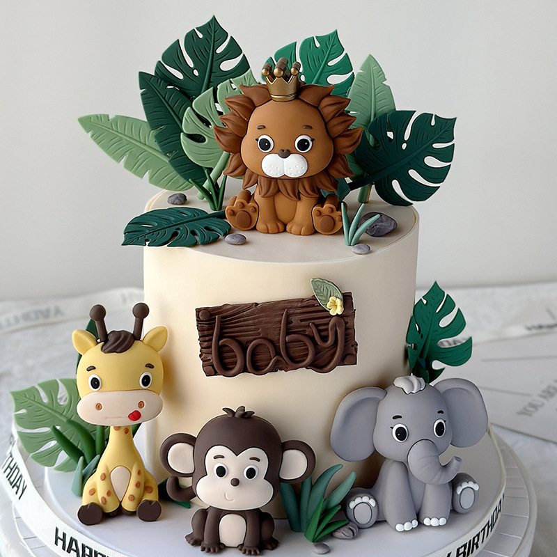 bos wild dier taart topper leeuw giraffe olifant aap safari jungle 1e verjaardagsfeestje taart decoraties voor kinderen jongens