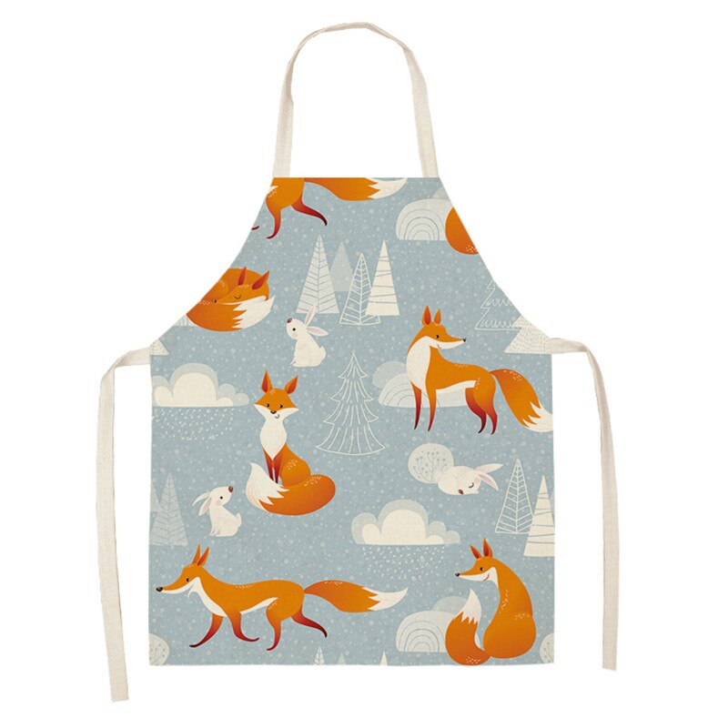 Kawaii Vos Gedrukt Mouwloze Schorten Keuken Volwassen Vrouwen Katoen Linnen Dier Overgooier Thuis Koken Bakken Taille Bib 53*65cm: WQL0159-3