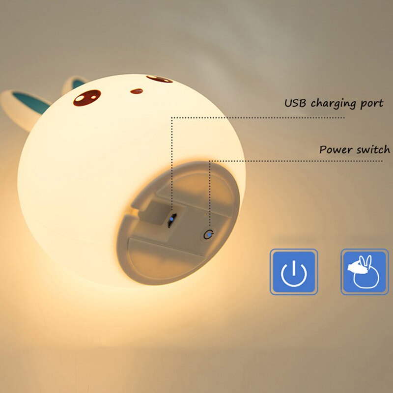 Qshare Kaninchen LED Nacht Licht Remote Touch Sensor Bunte USB Silikon Bunny Nacht Lampe Für Kinder Kinder Baby Weihnachten Spielzeug