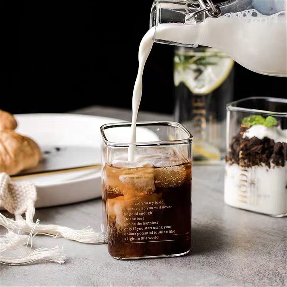 Hjem firkantet kopp gulltrykk frokost melk kaffekopp rett glass gjennomsiktig varmebestandig kopp 1 stk