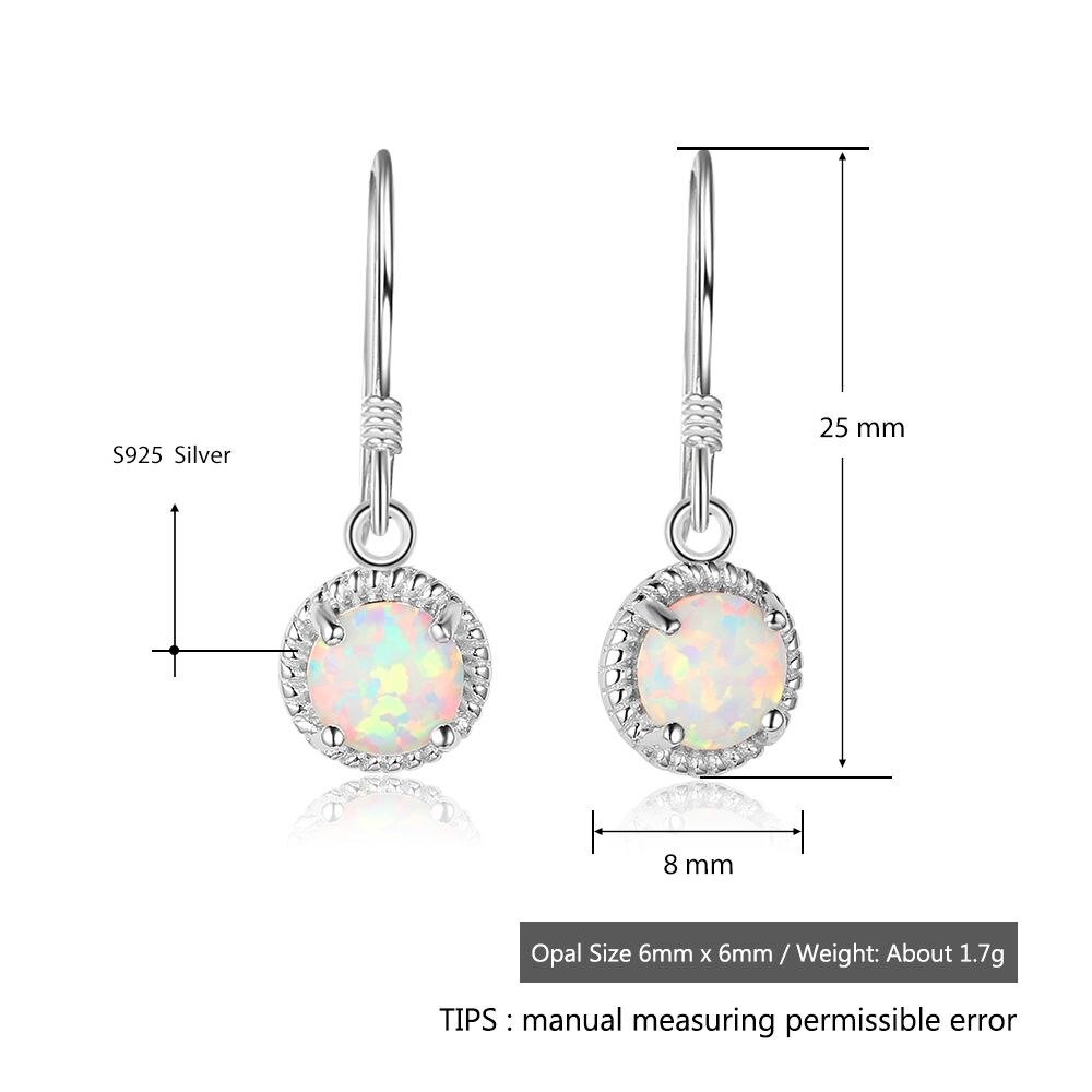 925 Sterling Zilveren Ronde White Opal Oorbellen Classic Dangle Oorbellen voor Vrouwen Bruids Bruiloft Sieraden (Lam Hub Fong)