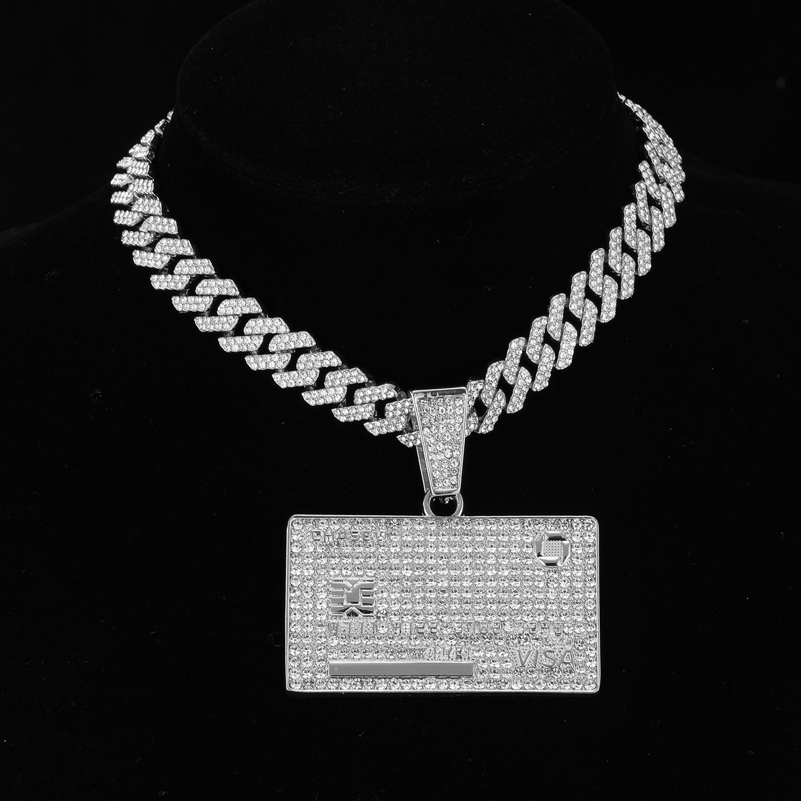 D & Z-colgante de tarjeta de crédito con diamantes de imitación de 13mm, cadena cubana de Miami, hip hop, collares ostentosos, joyería de para hombre
