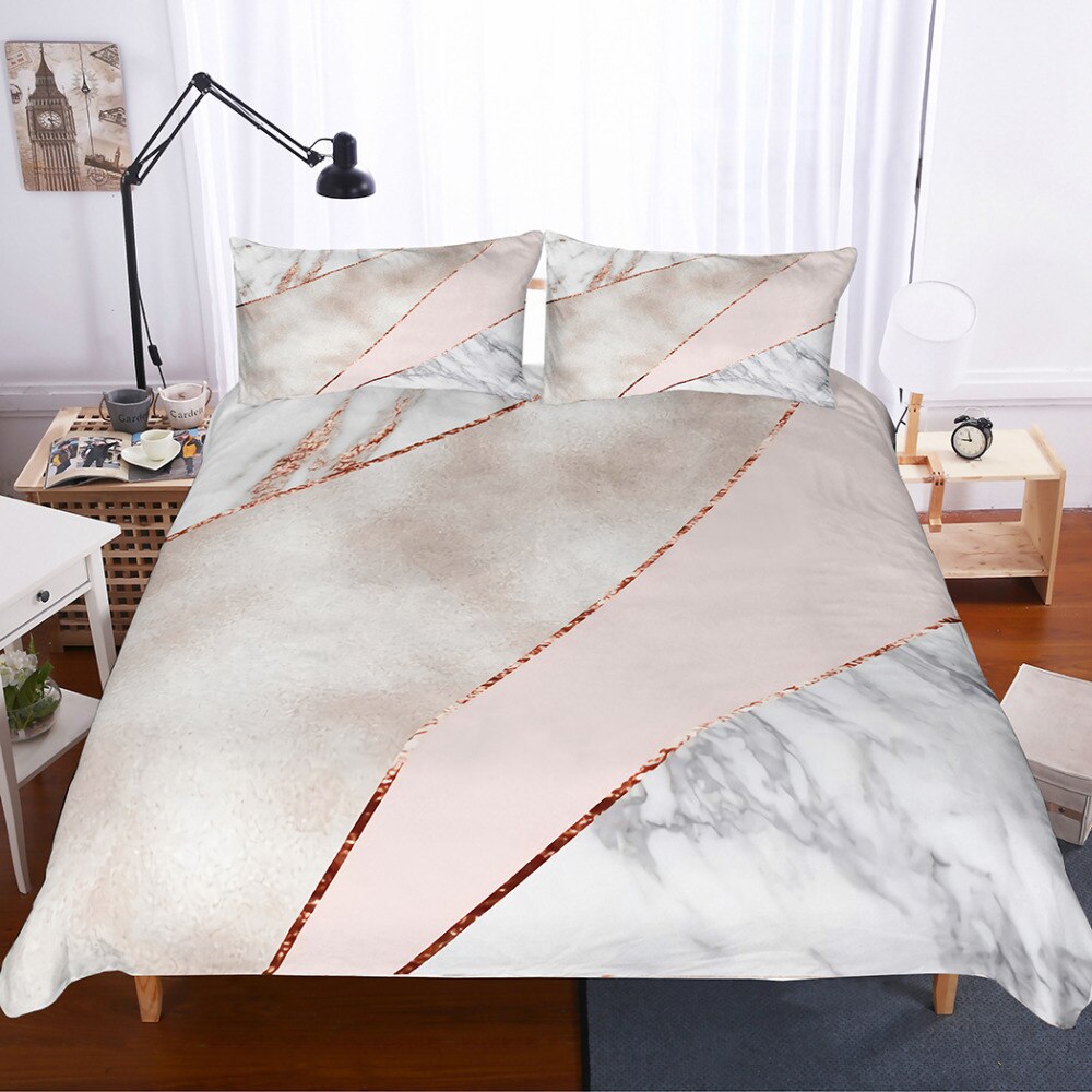 MUSOLEI 3D Bedding Set Rose Gold Geometric Marble texture Duvet Cover Set Soft Comforter Cover Pillowcase Bed Set Unique
