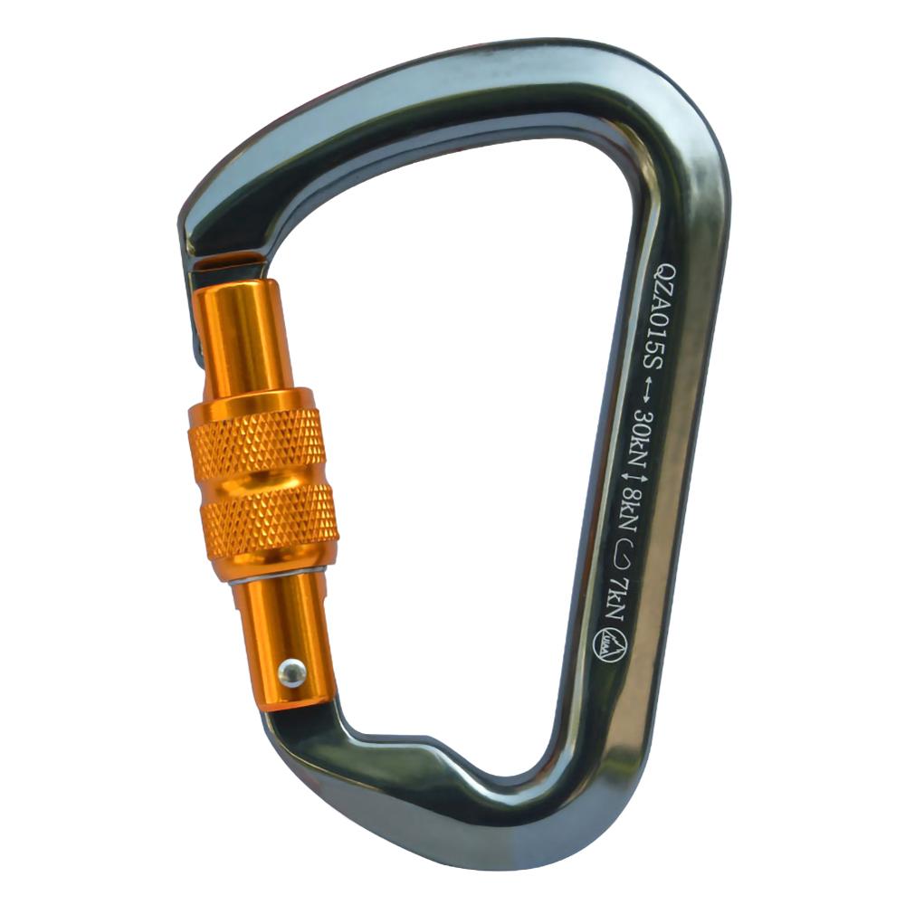 30KN vis porte serrure mousqueton D Type anneau crochet descente escalade équipement crochet de sécurité camping en plein air pêche porte-clés: Gris
