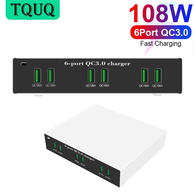 Tquq Quick Charge 3.0 Usb Wall Charger 6 Poorten 108W Desktop Qc 3.0 Usb Hub Snelle Laadstation Voor telefoons, tablets Smartphones