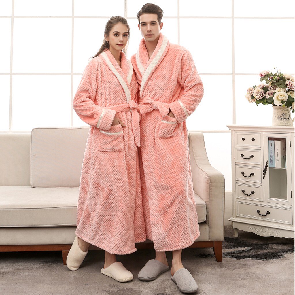 Couples Bathrobe Men Sleepwear Winter Lengthened Bathrobe Splicing Home Clothes Long Sleeved Robe Coat szlafrok Bath Robe