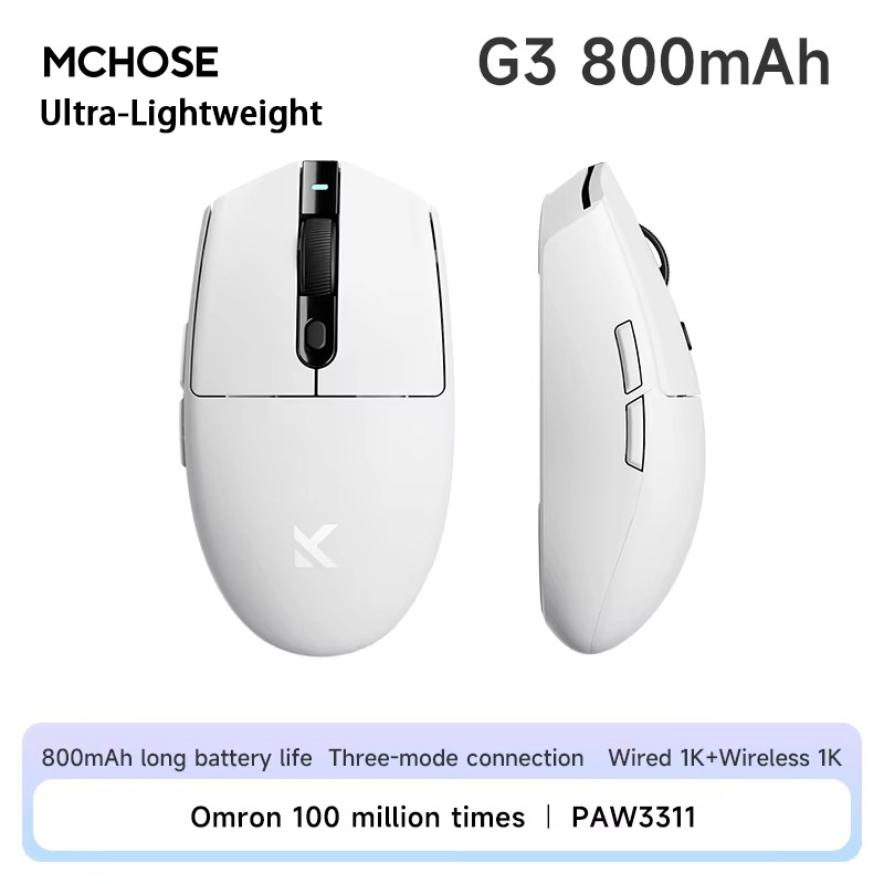 MCHOSE G3 Wireless Gaming Mouse, 12K DPI, PAW3311, Bluetooth Tri-Mode, Lightweight 64g, Long Lasting Life, Ergonomic