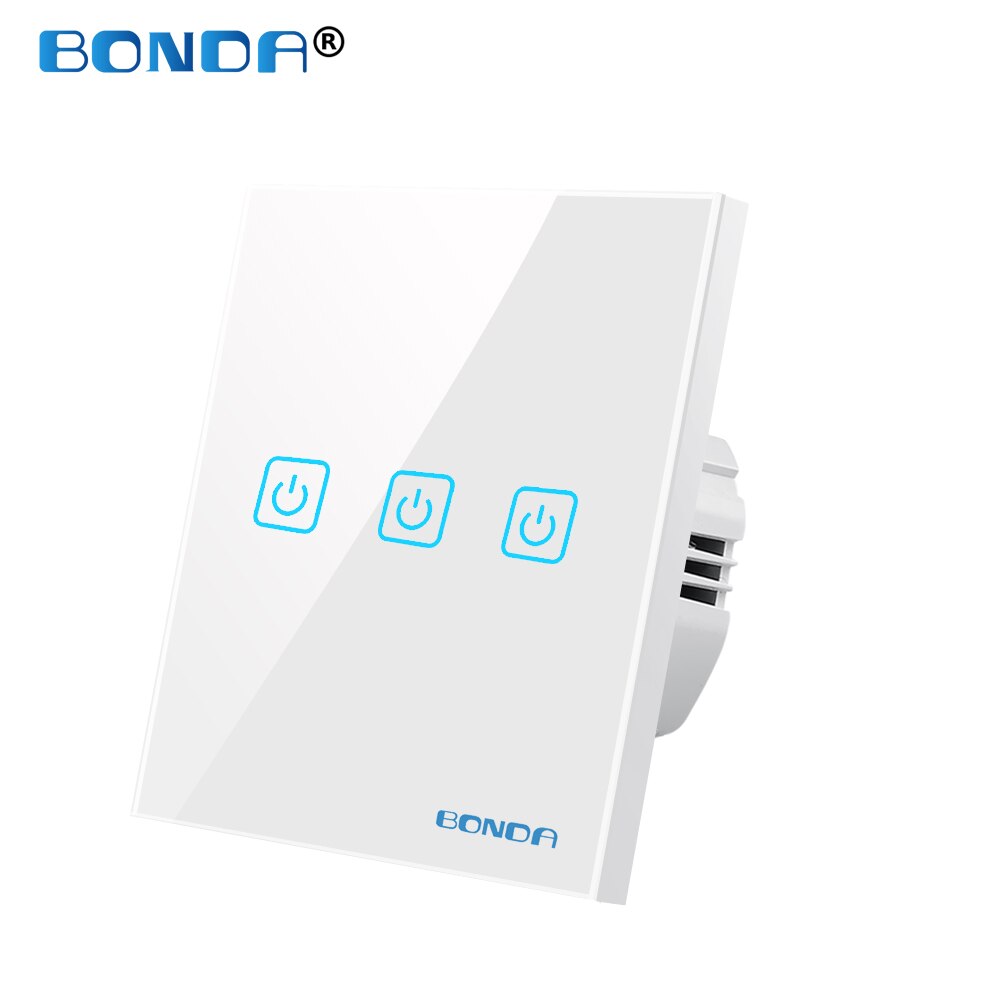 Touch Switch EU Standard 220 V Power Led Tempered Crystal Glass Panel 1/2/3 Gang 1 Way Wall Lamp Light Sensor Switches on Off: 601 White 03