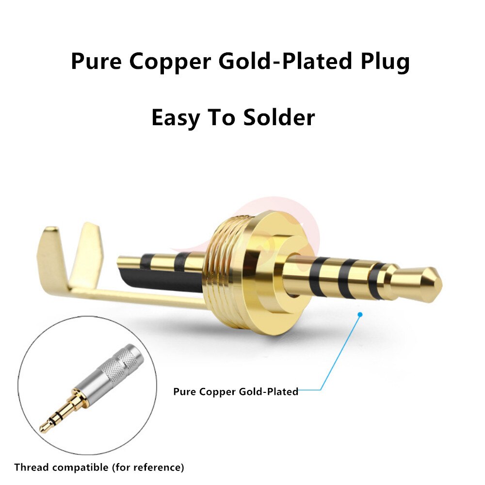 Audio Jack 2.5mm 4 Poles Pure Copper Gold-Plated Plug Headphone Connector General 7.2 Thread DIY Replace Earphone Cable Adapter
