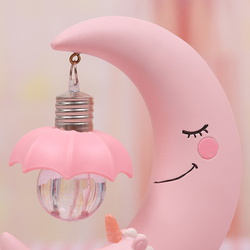 Resina luna unicorno LED Nightlight Cartoon Baby Nursery Lamp respirazione giocattolo per bambini regalo di natale camera dei bambini lampada da tavolo artigianale