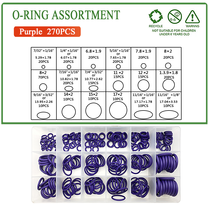 Multiple Sizes NBR O ring Set Seal Ring Oil Resistant And High Temperature Resistant Nitrile Rubber Ring O-Ring Repair box: PURPLE
