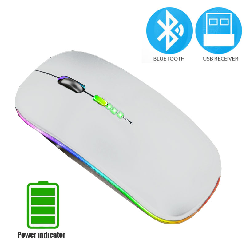 Bluetooth 5.0 Wireless Mouse For Laptop Computer PC Macbook Gaming Mouse 2.4GHz With USB Rechargeable RGB Light Power Indicator: PURPLE