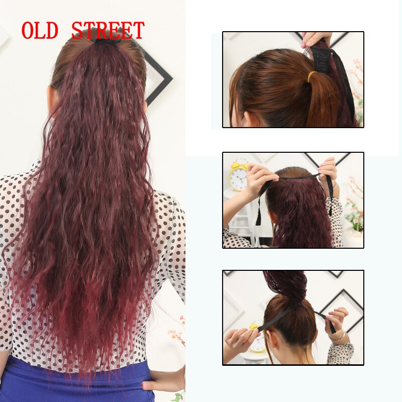 Synthetic Ponytail Wate Wave Long High Temperature Fiber Tie on Hair Extensions For Girls Party Clip in Hairpieces OLD STREET