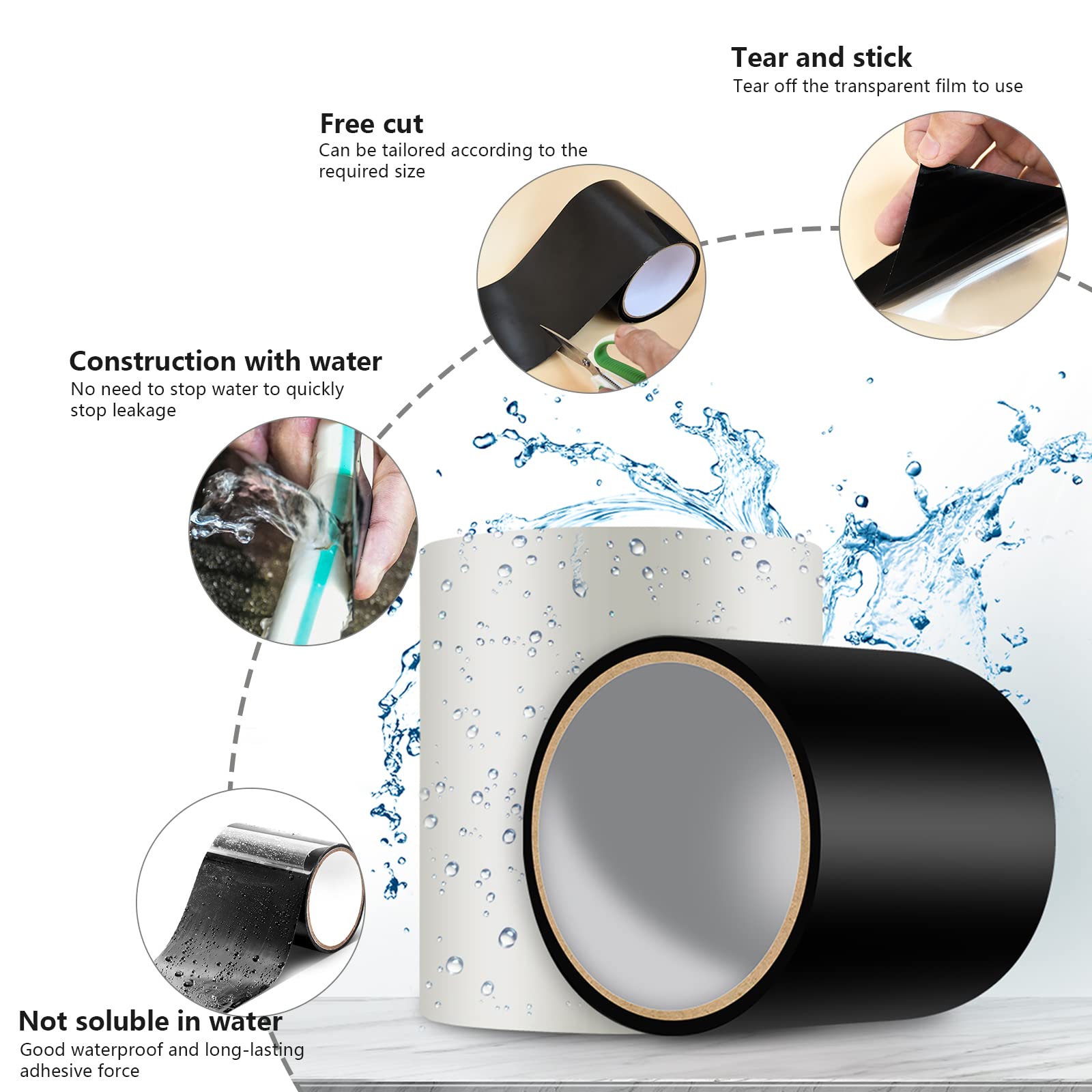 1,5 m superstarkes wasserdichtes Faserband, stoppt Lecksiegel, Reparaturband, Leistung-Selbstband, Fiberfix-Klebeband, PE-Schlauch, PVC usw