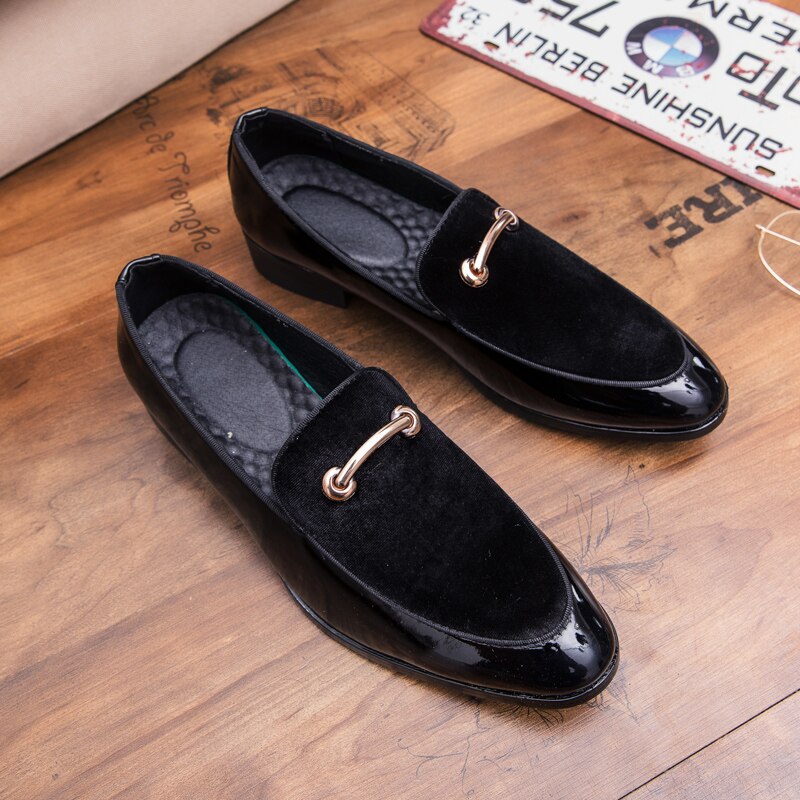 Fixsys män metall spänne klänning loafers manlig spetsig klänning oxfords andas man slip on bröllopsfest skor: Svart / 6