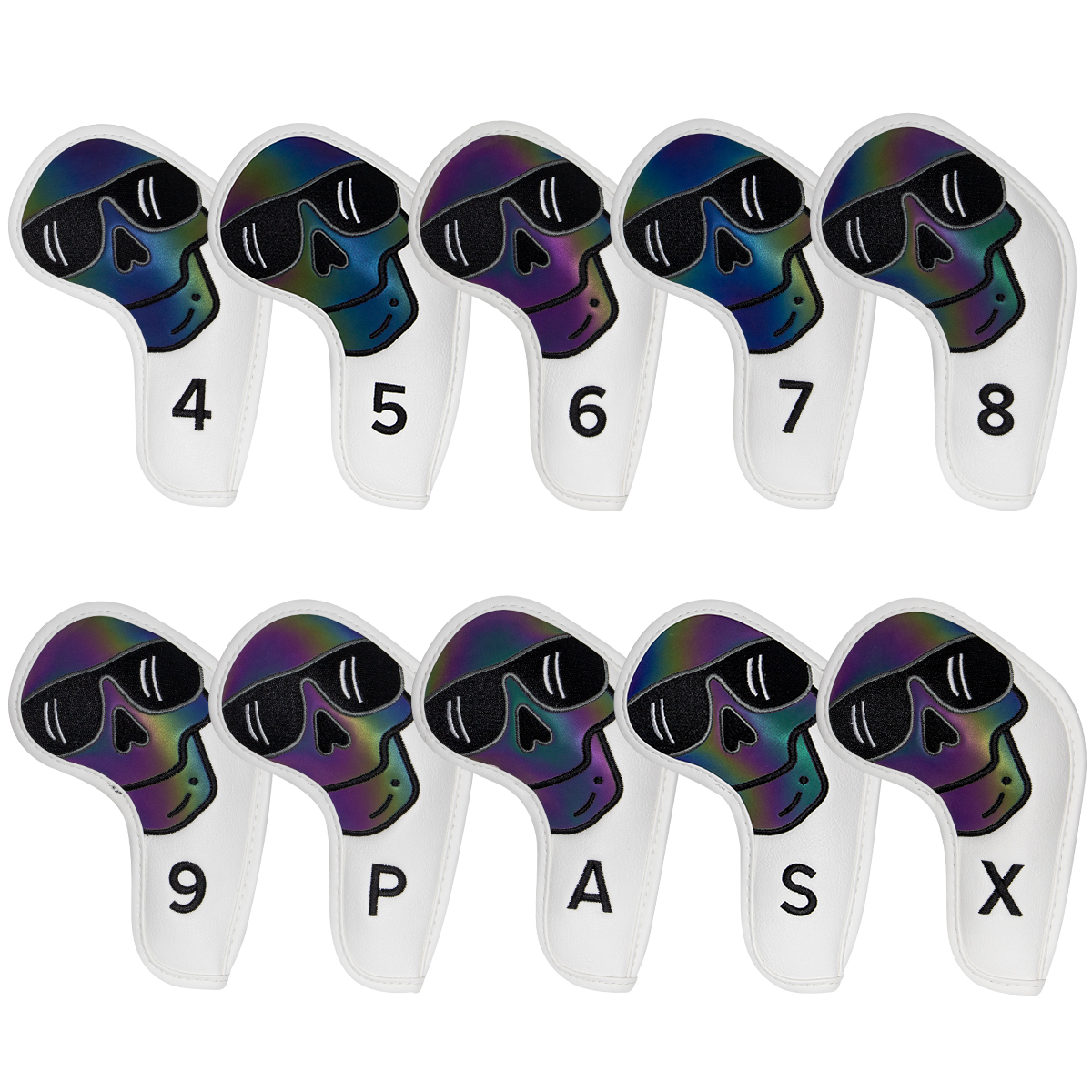 Kleurrijke Nummer Golf Iron Head Covers Iron Headovers Wiggen Covers 4-9 Aspx 10Pcs: White Skull