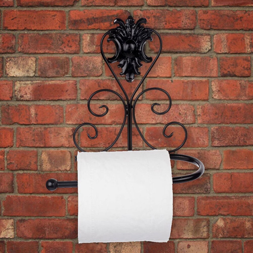 Vintage sort jern håndklædestativ toiletpapirrulleholder badeværelse vægmonteringsstativ toiletpapirholder 1 stk