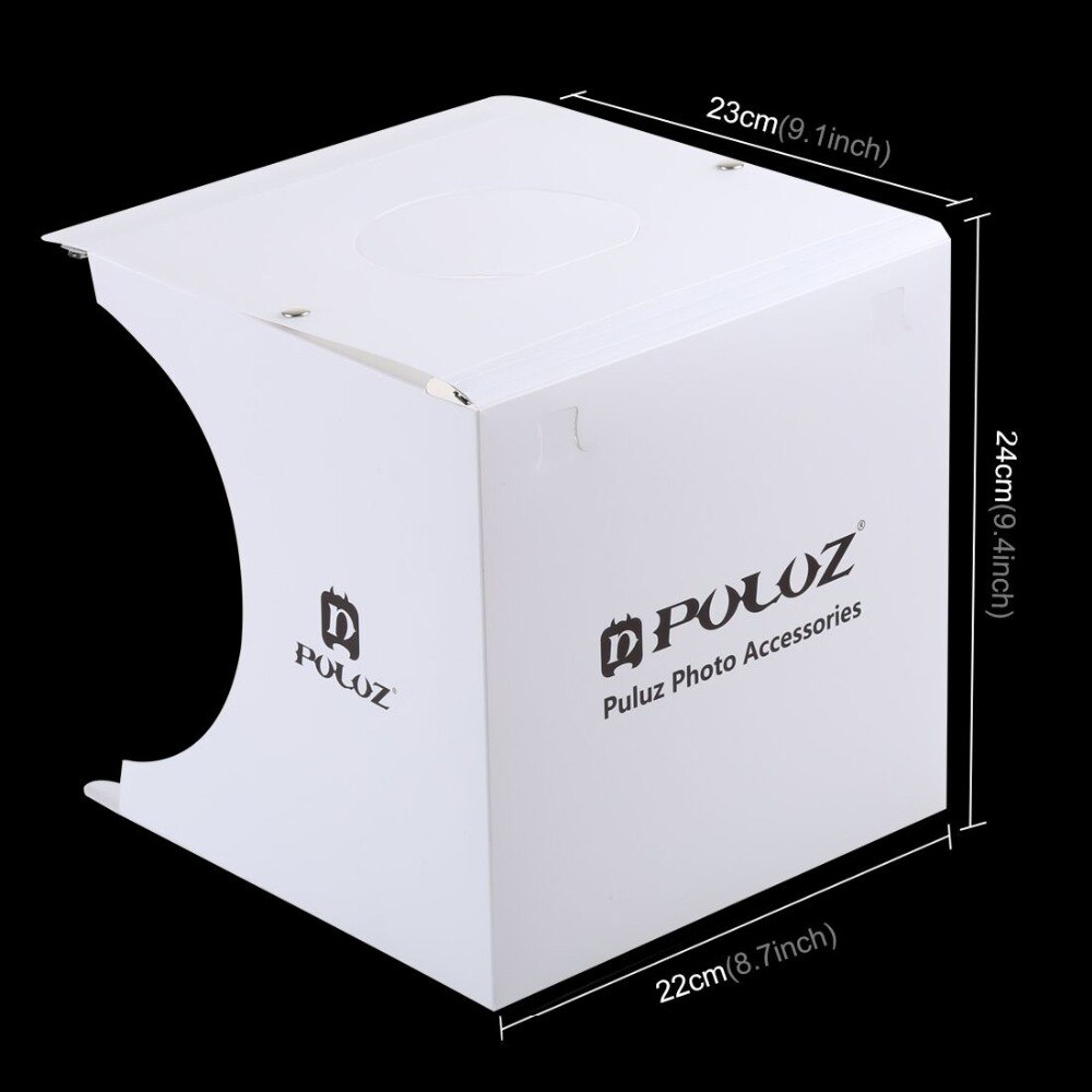 Puluz 20*20cm mini studio diffus softbox lightbox med 8 led lys bordplade optagelse fotostudio box med 6 farve baggrunde
