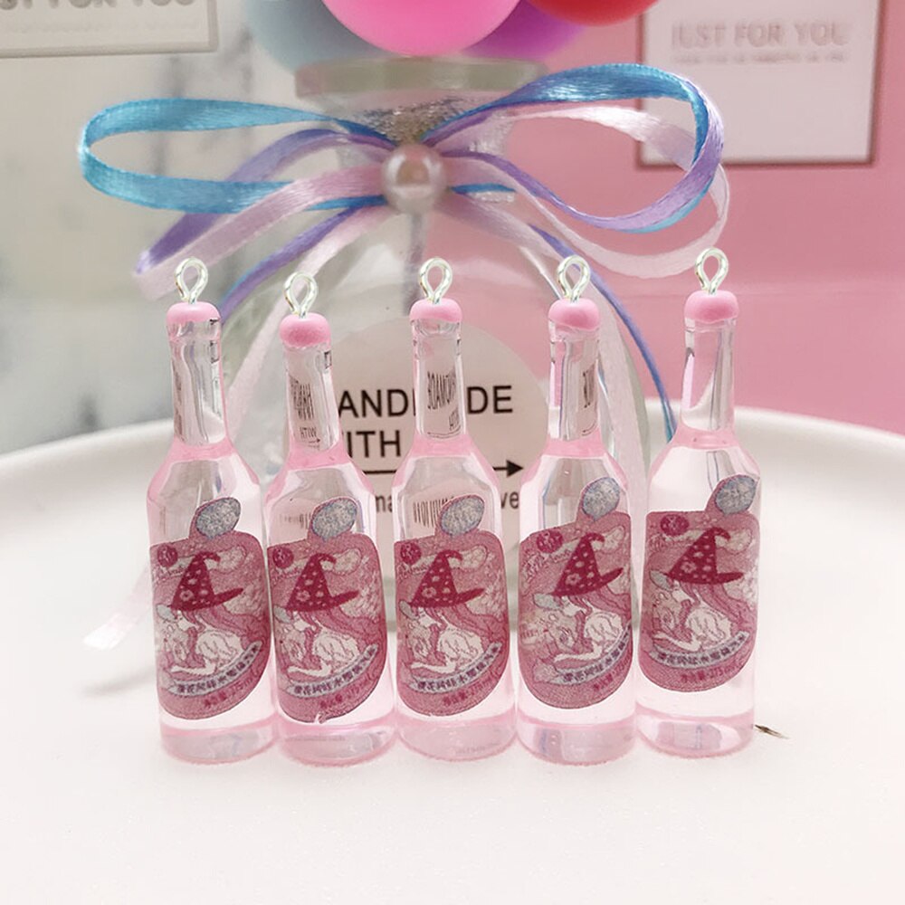 Yamily 10 stück/harz-fruchtsaftflaschen-anhänger, rosa getränkeanhänger, diy-schmuckherstellung für schlüsselanhänger, ohrringe und halsketten