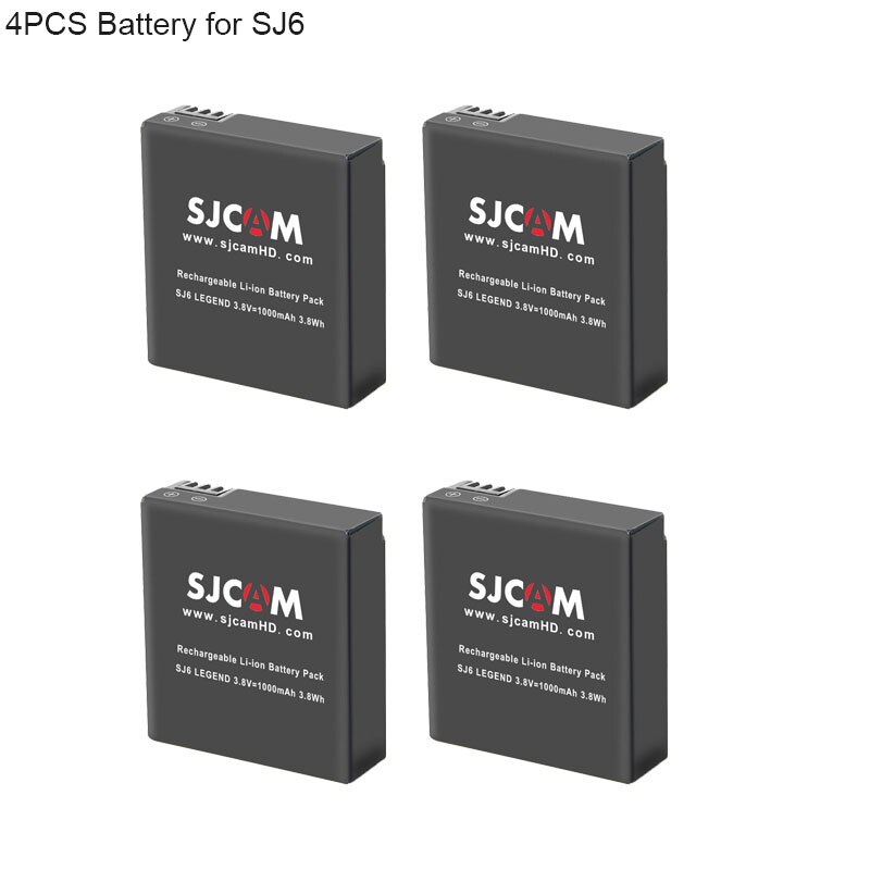 Sjcam  sj6 legende batteri 1000 mah li-ion tilleggsutstyr oppladbart batteri til originalt  sj6 actioin kamera tilbehør: 4 batterier