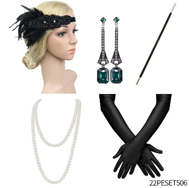 PESENAR 1920s Great Gatsby Accessories for Women Flapper Headpiece Headband Gloves Costume Harlem Nights Accessories Set: Orange