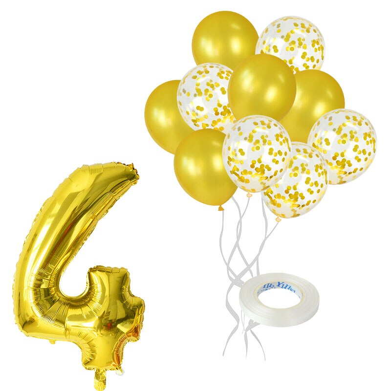 12Pcs/lot Rose Gold Number Foil Balloons Happy Birthday Balloons Baby Shower Kids 1st Birthday Party Decorations Number Balloons: gold-4