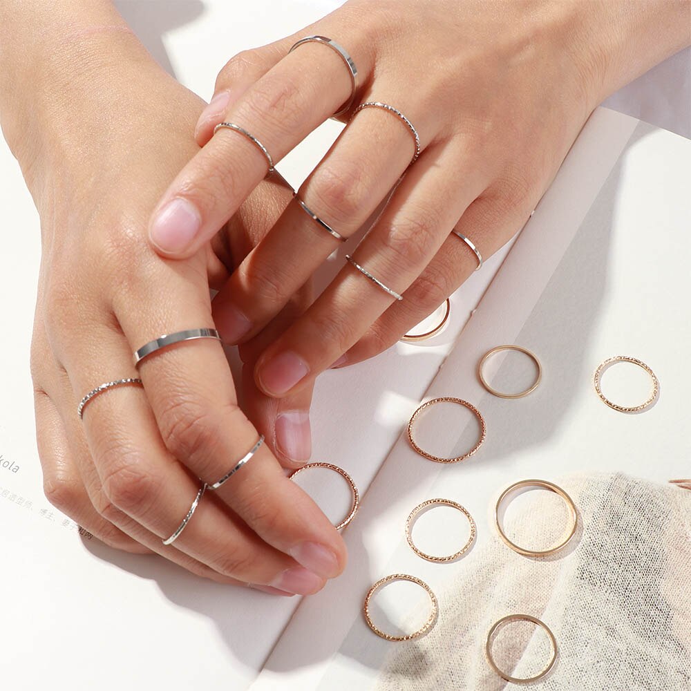 10 Stks/set Koreaanse Versie Joint Ring Tij Combinatie Staart Ringen Verschillende Grootte Van 1.4Cm-1.8Cm