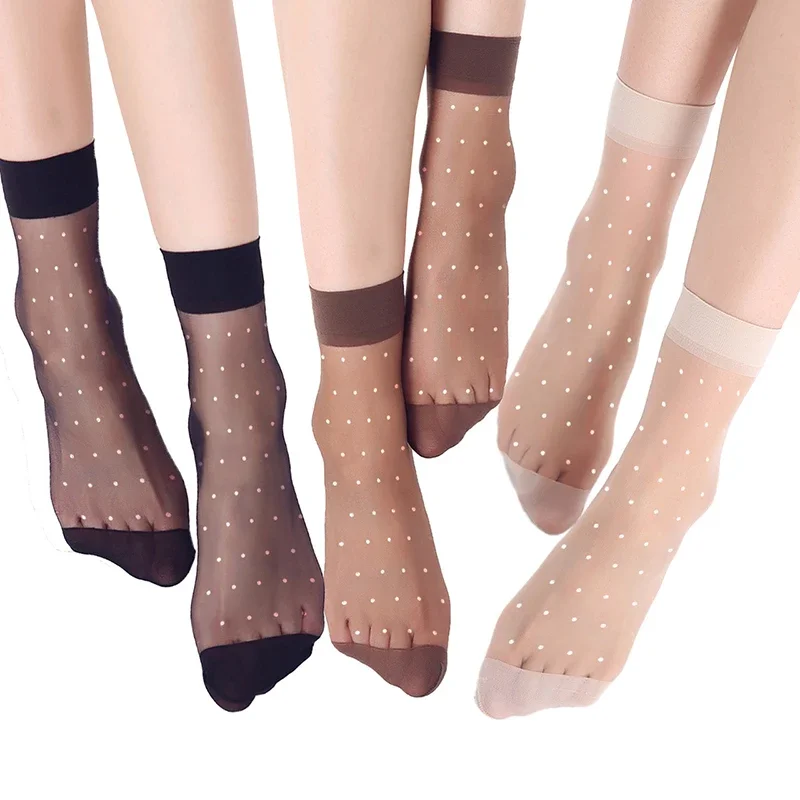 20 Stuks = 10Pairs Dot Zijden Sokken Vrouwen Transparante Dunne Ademende Zomer Nylon Korte Voorraad Vrouwelijke Antislip stretch Enkel Sexy Sok