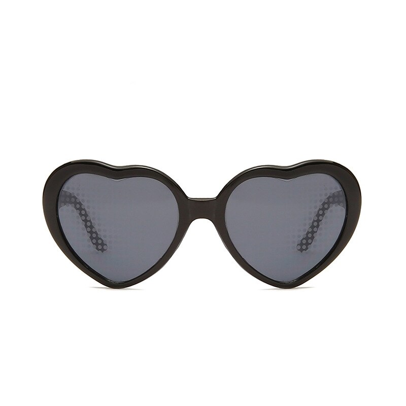 Love Heart Shaped Effects Glasses Watch The Lights Change to Heart Shape At Night Diffraction Glasses Sunglasses: Black