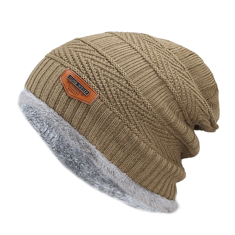 Mannen Winter Hoed Mode Gebreide Zwarte Hoeden Fall Hoed Dik En Warm En Bonnet Skullies Beanie Zachte Gebreide mutsen Katoen: Khaki