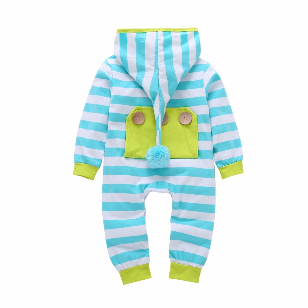 automne hiver bébé barboteuses à manches longues bleu rayure à capuche bébé garçon fille vêtements -né infantile vêtements combinaison tenues