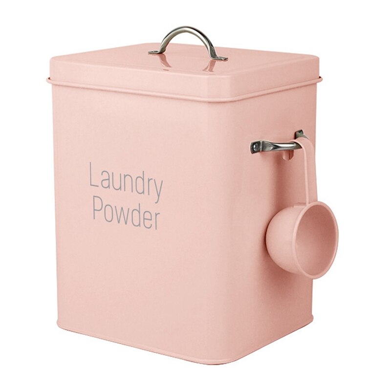 Best Beautiful Powder Coating Metal Zinc Laundry Powder Boxes Storage with Scoop: pink / L