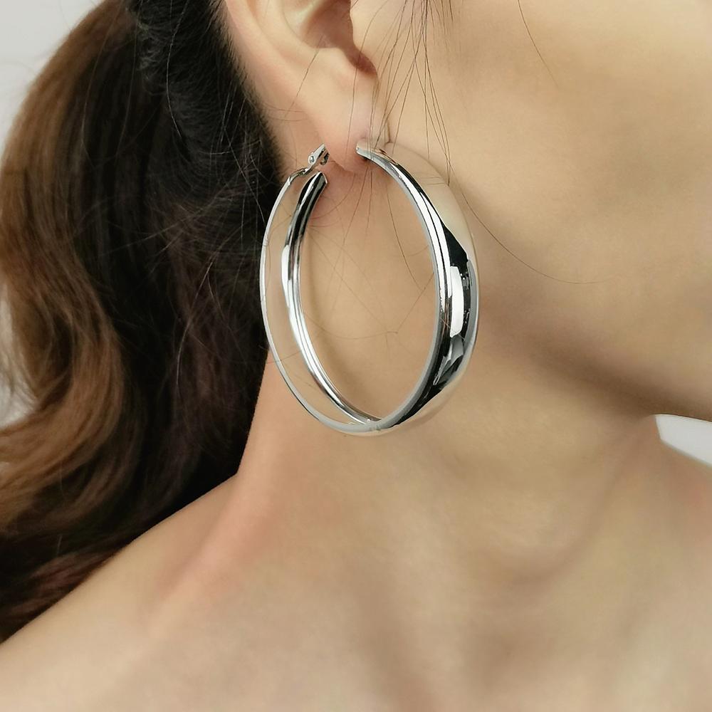 Manilai 30 40 50 60mm de largura metal grande argola brincos jóias redondos brincos de declaração feminina cor prata dourada moda brincos