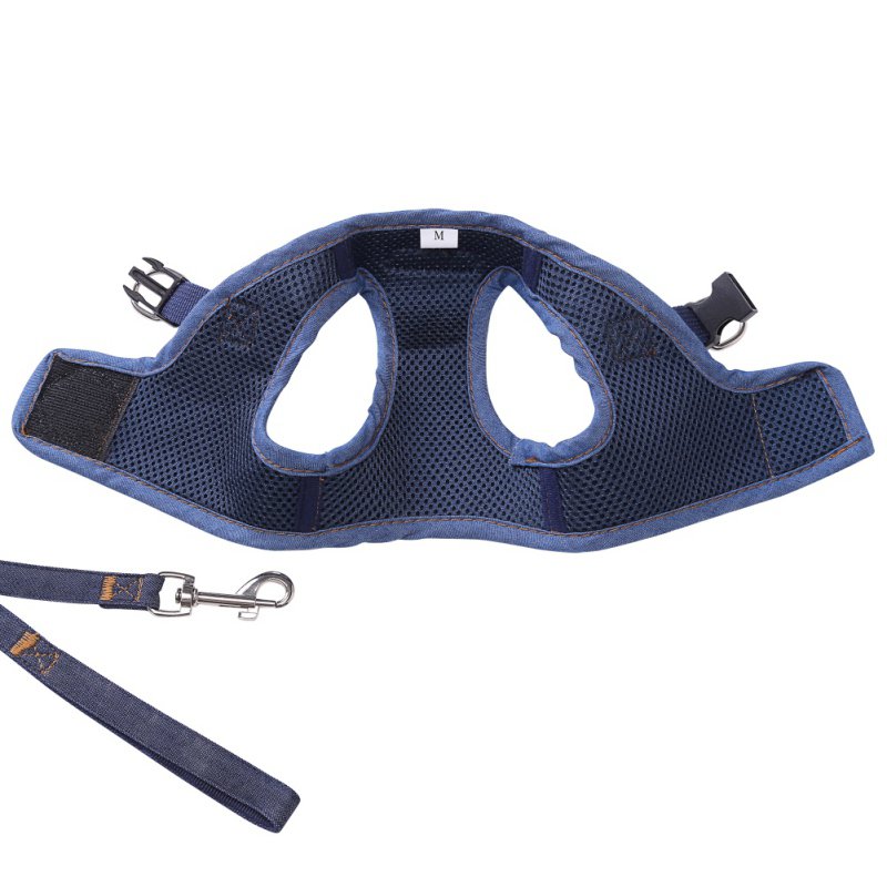 Soft Small Dog Harness Vest Leash Set Adjustable Denim Chest Strap Dog Puppy Walking Lead Cat Safe Leash British Style