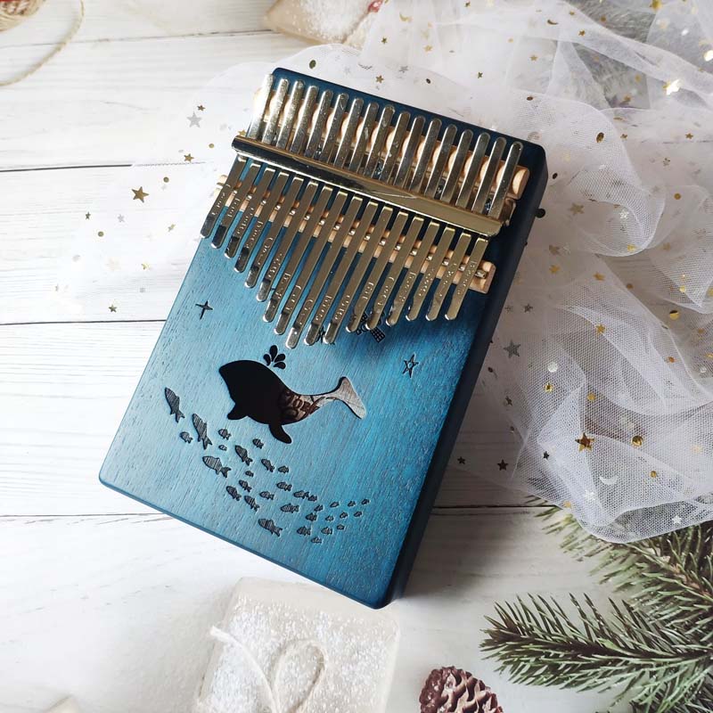 Kalimba-Piano de pulgar de 17 teclas, instrumento Musical de madera de caoba de , cuerpo de madera de Acacia, caja de música creativa: Blue Dolhpine