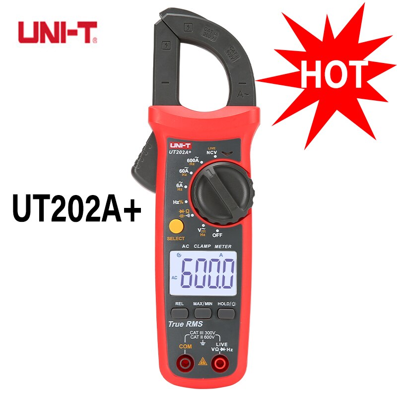 UNI-T UT202A+ Clamp Meter Digital Clamp Meter Digital Multimeter AC Current AC/DC Voltage Resistance Tester: Default Title
