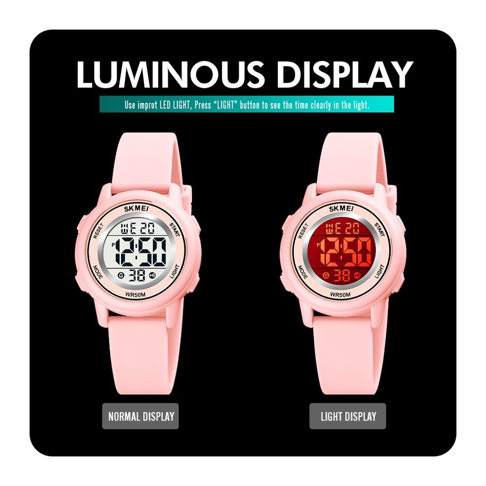 SKMEI LED Licht Digitale Kinder Sport Uhren Stoppuhr Kalender Uhr 5Bar Wasserdichte Kinder Armbanduhr Für Jungen Mädchen