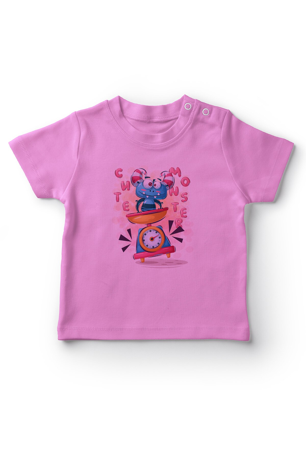 Angemiel Baby Klok Üzerideki Zoete Monster Meisje Baby T-shirt Roze