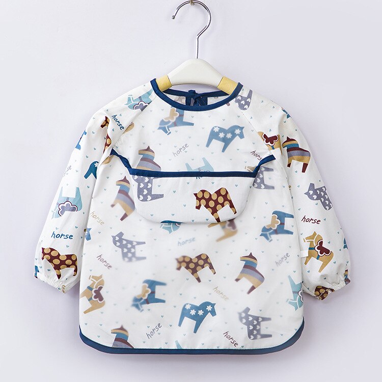 Enfant bébé Art Smock alimentation bavoir tablier poche imperméable chiffons manches longues avec receveur de nourriture: Auspicious horse / 90cm