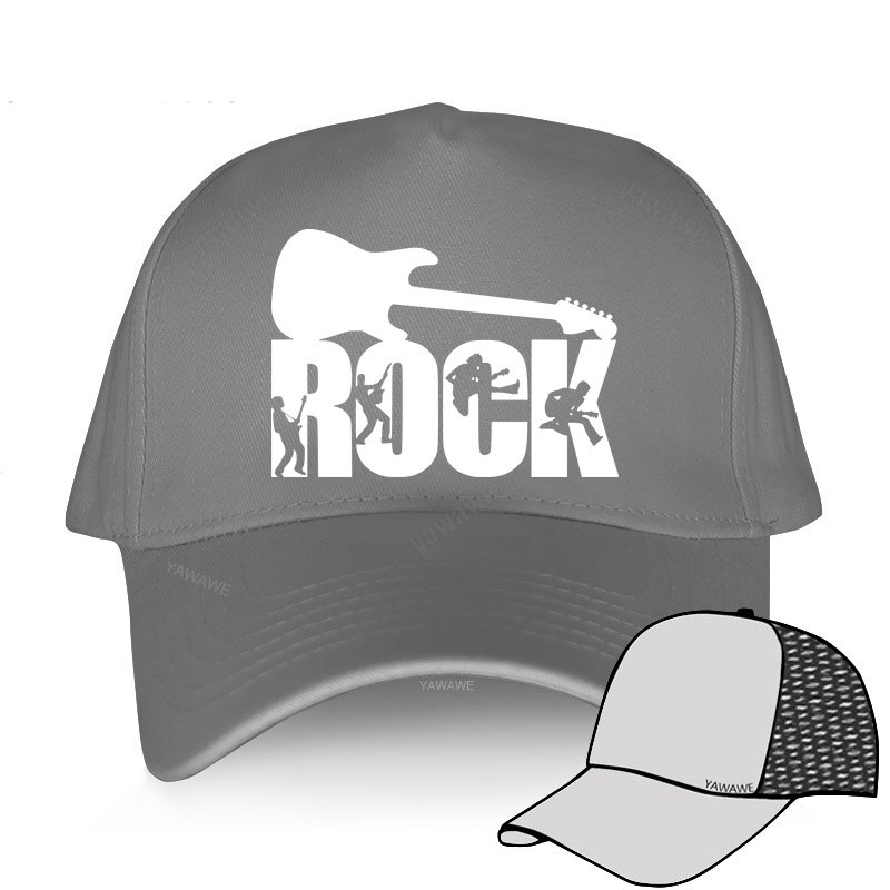 European unisex ROCK letter baseball cap printing Guitar lover Dad hat men and women cap outdoor sun hat Snapback hats: grey